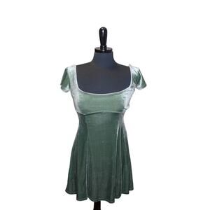 Rewind Sage Green Velvet Mini Dress Empire Waist Pixie Forest Fairy XS